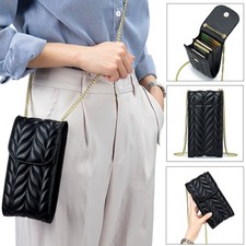 Women Leather Black Crossbody Cell Phone Shoulder Bag Card Holder Wallet Gift