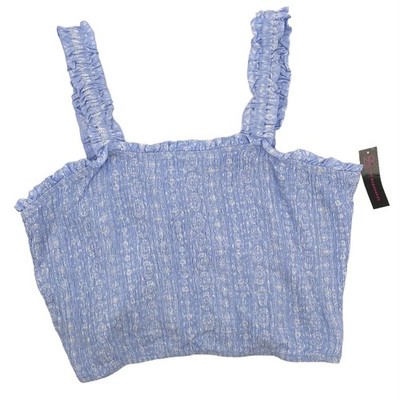 NO BOUNDARIES Floral Smocked Ruffle Crop Top Blue Size XXXL Summer Boho Coastal