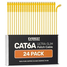 EVEREST 24 pack Ultra Slim Cat6a Ethernet Patch Cables 1ft Yellow - 10GB C