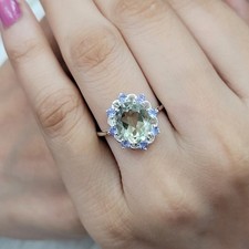 Natural Green Amethyst Handmade Ring 925 Sterling Silver Halo Wedding Ring Her