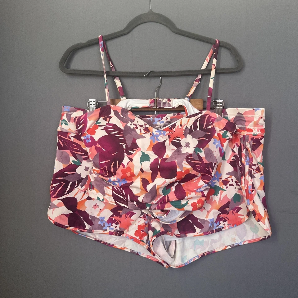 Athleta Tankini Swim Top 38D DD Swim Shorts XL Tropical Floral Womens Set - Image 2 of 4