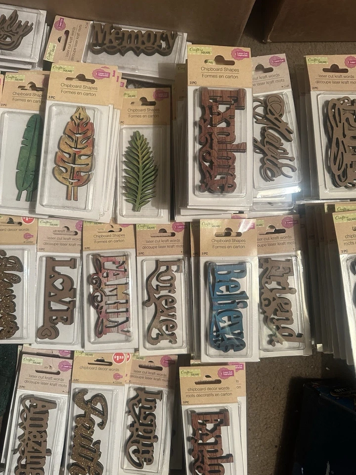 Palabras y baratijas cuadradas para artesanos, conglomerado decoración, 3 piezas, corte láser, paquetes NUEVOS (175) Foto 3 de 4