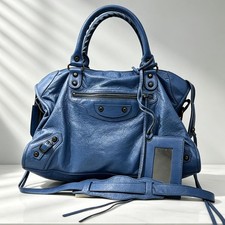 Balenciaga Classic City Medium Navy Distressed Lambskin Motorcycle Bag