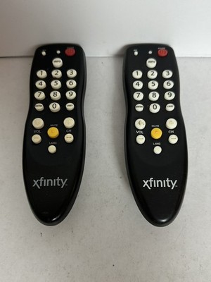 2 Comcast Xfinity DTA Cable TV Remotes Black w/ Yellow Mute   Tested  