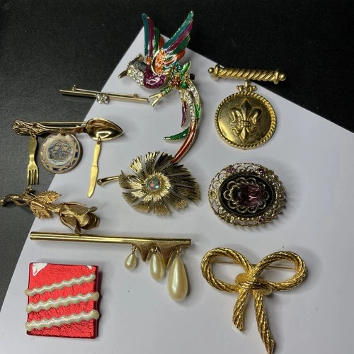 VINTAGE TO MODERN GRANDMOTHER COSTUME JEWELRY BROOCH PIN LOT 10