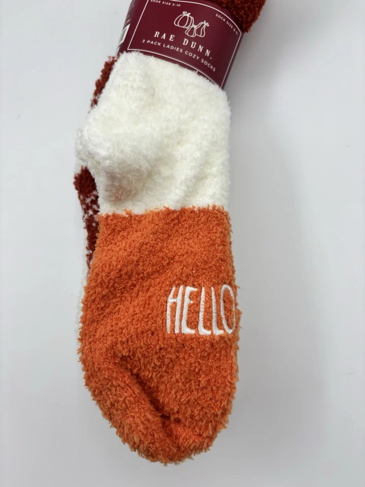 3 Упаковки RAE DUNN осень осень осень HELLO осени уютный экипажа носки женская обувь Sz 5-10 новый - Изображение 2 из 3
