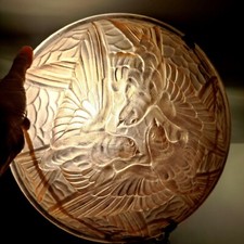 MAGNIFIQUE VASQUE ROSE SAUMON  POUR SUSPENSION ART DECO  AUX OISEAUX  DLG MULLER