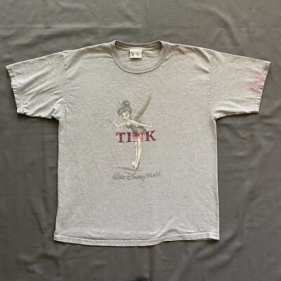 Vintage 2000s Disney Tinker Bell T Shirt Mens XL Gray Peter Pan Fairy Y2k 00s