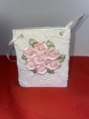 Vintage Rose Floral Vase - Square w/raised roses- 4  Tall X3.5  X 2 -Estate Find