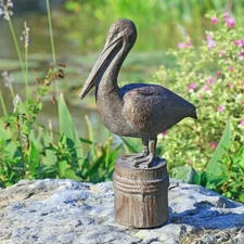 Pelican Feathered Fisherman Garden Sculpture Seashore Bird  Metal SPI Home 51080