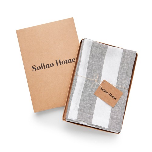 Solino Home 100% Pure Linen Dinner Napkins 20 x 20" for Fall - Cabana Stripe - Picture 17 of 57
