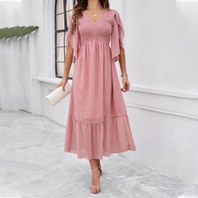 Women's elegant solid color v-neck dress - black, m