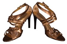 RALPH LAUREN SABA Shoes Heels Sandals Gold Metallic Mirror Leather Size 6 B NEW