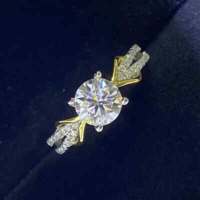 3 Ct Round Cut Simulated Diamond Womens Engagement Rings 14K Yellow Gold Finish