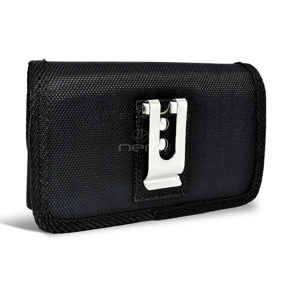 Black Canvas Case Belt Pouch Holster with Clip/Loop for Apple iPhone SE (2020) - Image 4 of 4