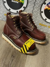 MENS PATRON STEEL TOE WORK BOOTS MOC TOE FULL LEATHER LACE UP 714 S WINE BOTA