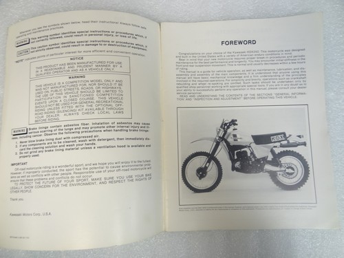 Kawasaki 99963-0032-01 Motorcycle Owner's & Service Manual KDX KDX250-A1 - Picture 4 of 5