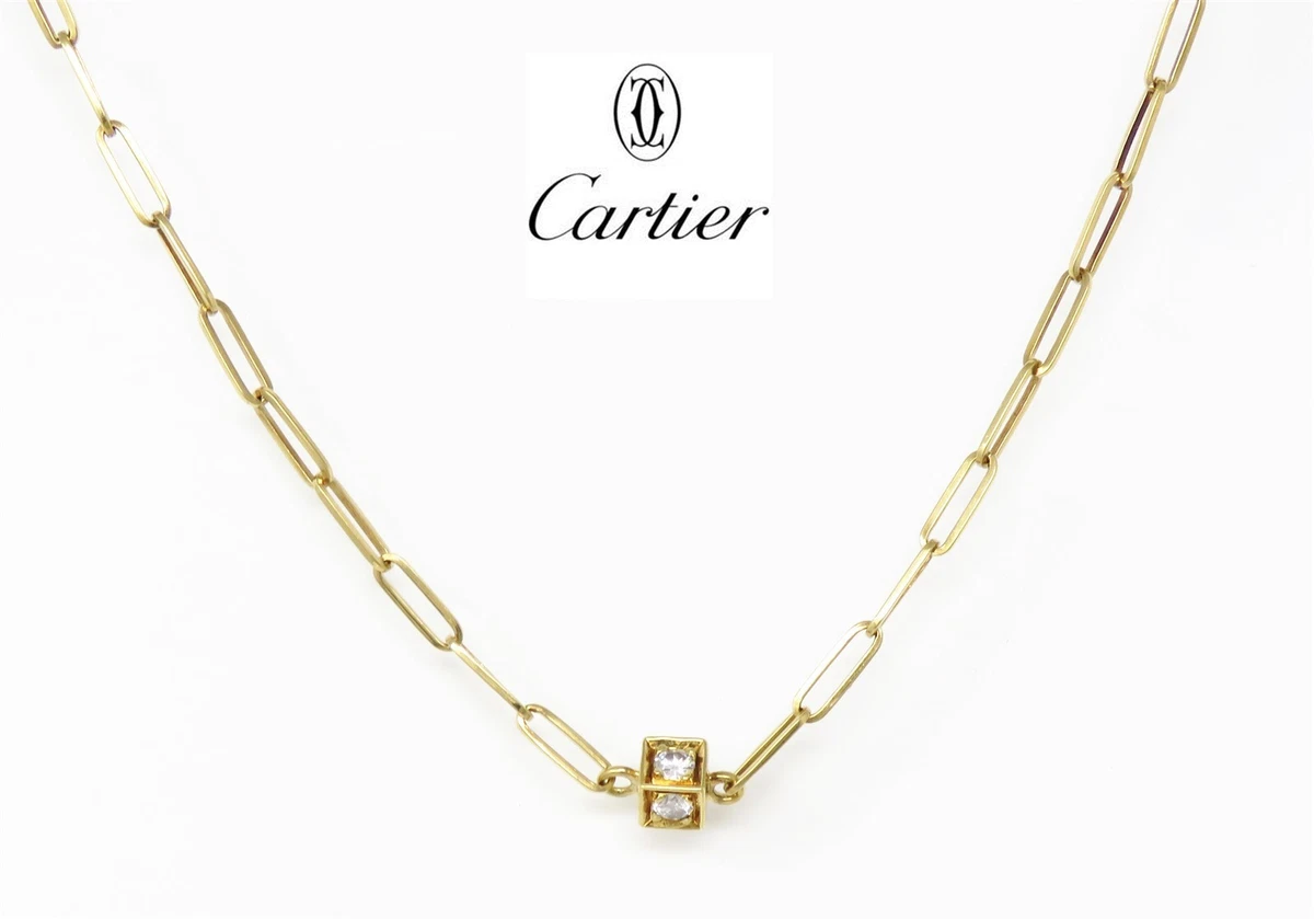 NYJEWEL Cartier 18k Yellow Gold 3D Cube Four Diamond Chain Necklace 15