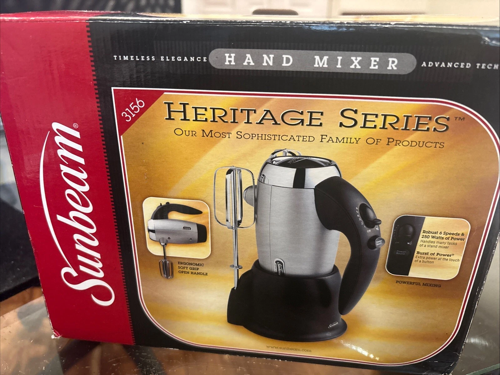 Sunbeam Heritage Series 6-Speed Hand Mixer Model 3156 Space Saver + Stand In Box