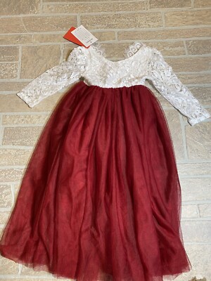 2 Bunnies Lace Tulle Girls Dress 12-18 Month Girls Formal White Red Maxi Dress
