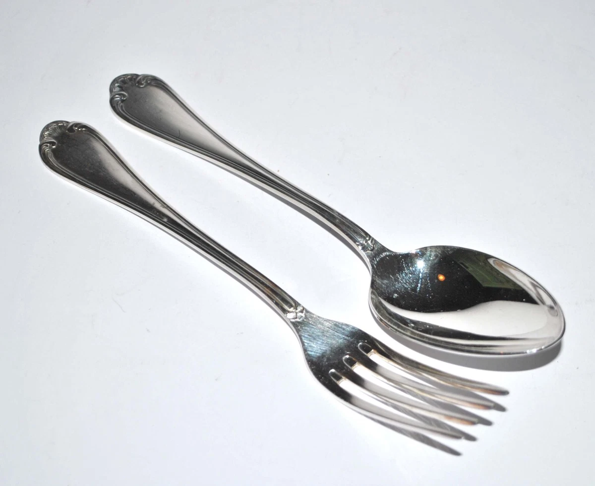 DEETJEN, Couvert de table en métal argenté Rocaille: fourchette + cuillère 21...