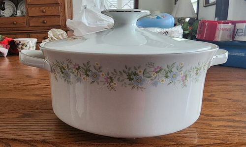 Forever Spring Baking Casserole 10" W Round Haviland Pink Green Blue Platinum ! - Picture 10 of 21