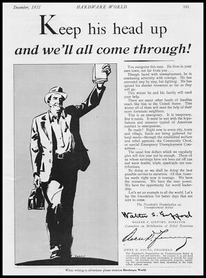 1931 President's Organization On Unemployment Relief Keep Your Head Up Print Ad
