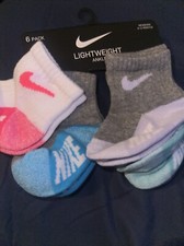 Nike Baby 6 Pk Lightweight Ankle Cotton Cushion Swoosh Logo Sock Set Size 6-12 M