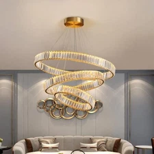 Modern LED Chandelier Crystal 3 Ring Adjustable Pendant Lighting Ceiling Fixture