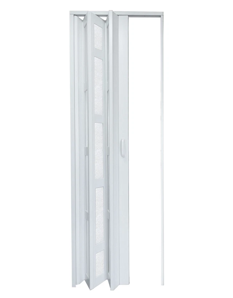 Puerta acordeón PVC con vidrio acrílico esmerilado, herrajes de instalación incluidos Foto 3 de 4