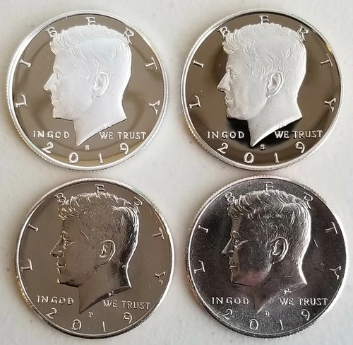 2019 PDS S Proof Silver BU Kennedy 4 Half Dollar Coins 50 Cents JFK FOUR 50c Lot