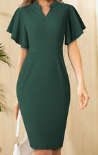 HOMEYEE Womens Cocktail Casual Party Summer Green Short Sleeve Size Large