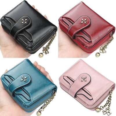 RFID Blocking Women Small Leather Wallet Credit Card Holder Mini Bifold Purse US