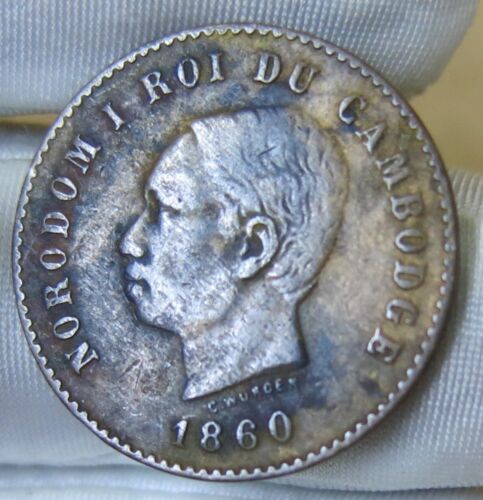 Cambogia Cambogia 1860, 5 centesimi. Norodom I re di Cambogia B - Foto 1 di 2