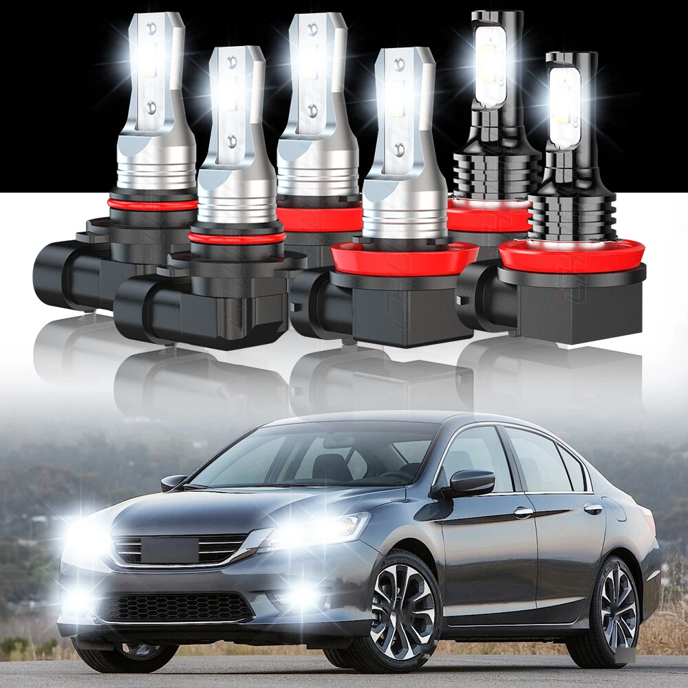 For Honda Accord 2013 2014 2015 6X LED Headlight High/Low +Fog Light Kit 6000K