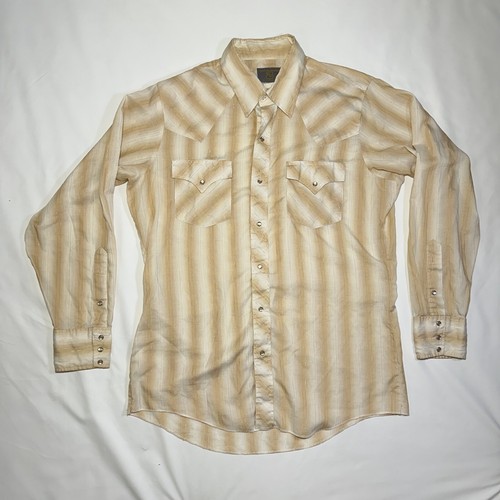 Vintage Dickson-Jenkins Mens Western Pearl Snap Shirt Gold Striped Size L