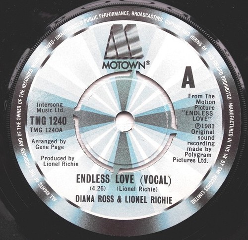 Diana Ross Endless Love 7" vinyl single record Motown Records 1981