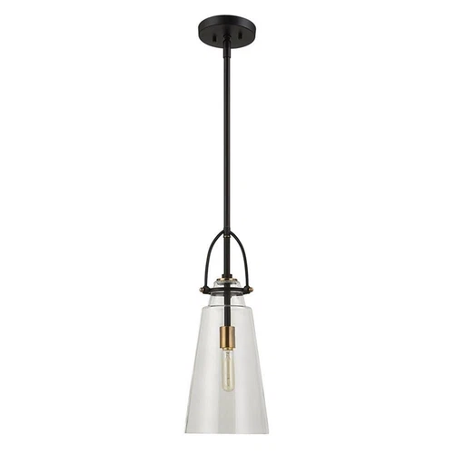 Uttermost Saugus 1-light Steel and Glass Pendant in Black and Brass - Picture 3 of 10