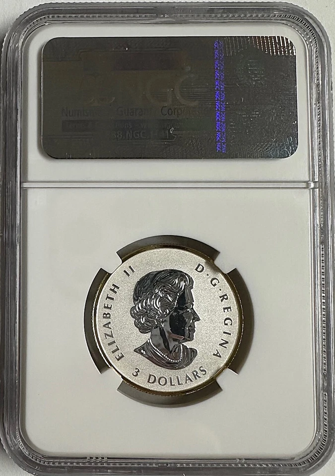 2014 Canada $3 1/4oz Fine Silver Gilt Maple Leaf Reverse Proof ER NGC PF 69 - Image 2 of 2