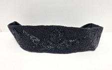 Vintage Women's Black Beaded Wide Waist Belt Handmade Art Deco Hook  Loop