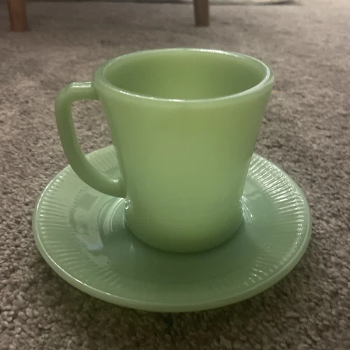 Vintage Fire King Jadite Coffee Mug And Saucer
