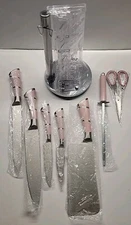 8 Pcs Kitchen Knives Set Pink Acrylic Stainless Steel Professional Chef's Knives