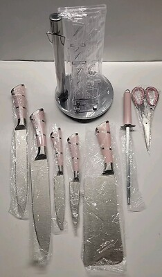 8 Pcs Kitchen Knives Set Pink Acrylic Stainless Steel Professional Chef's Knives