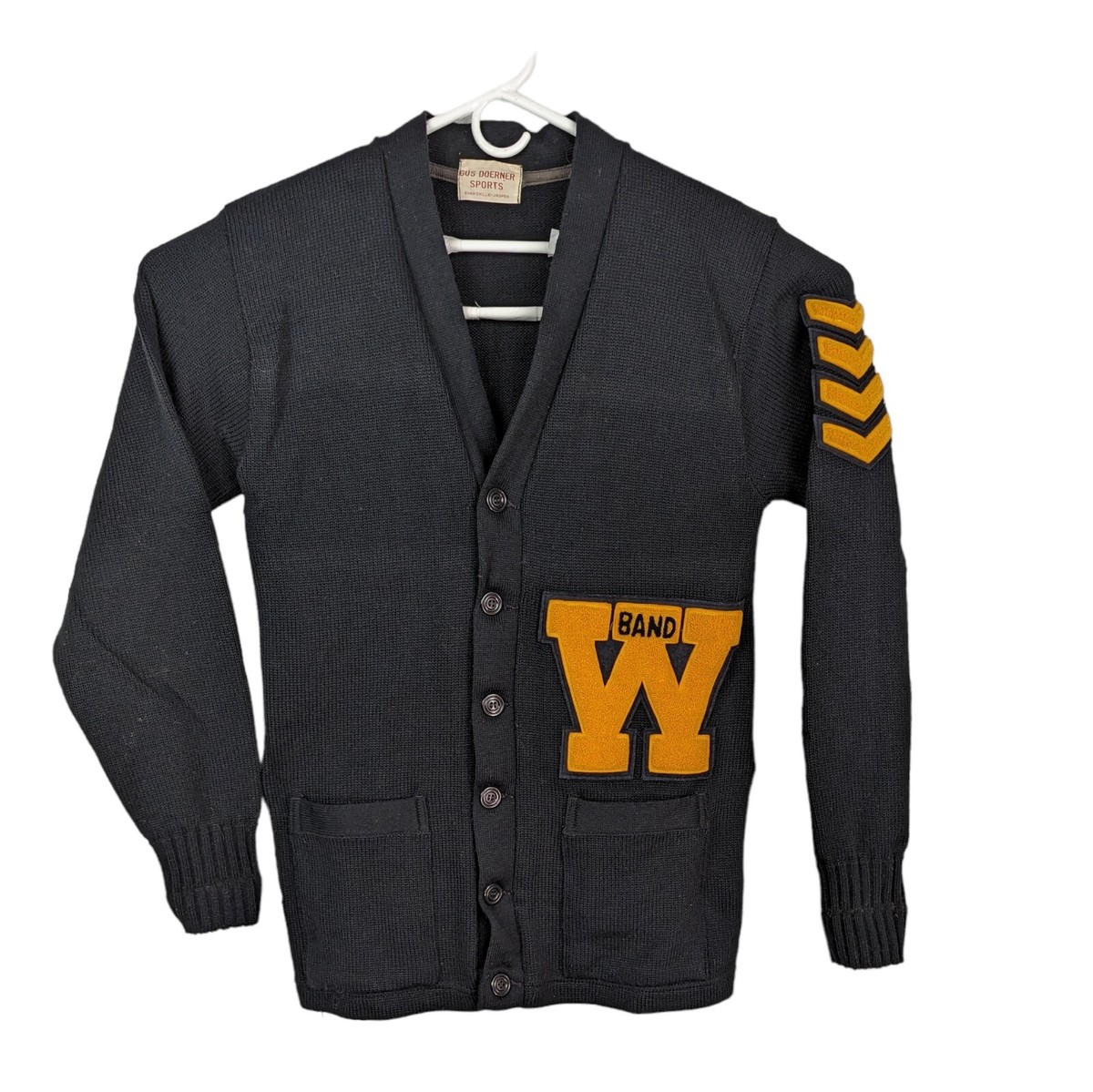 Vtg 60s 70s W Highschool Marching Band Black Wool Cardigan