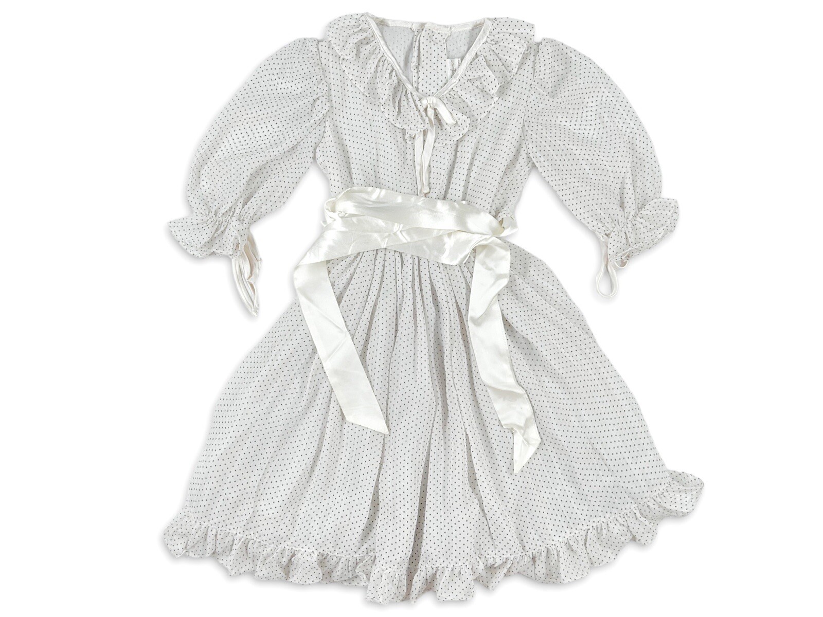 Abito vintage YVES SAINT LAURENT bambina taglia 7 volant avorio a pois festa