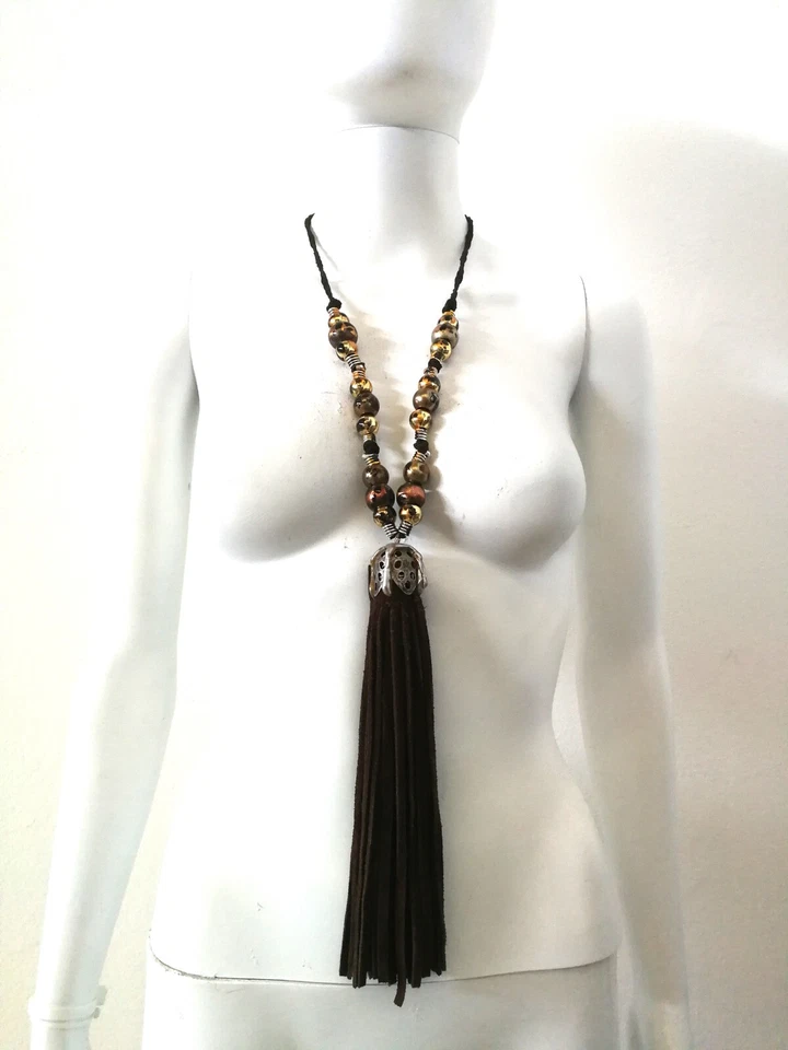Joyería Mujer Moda Collar Colgante Cuero Flecos Boho Folk Borla Larga Babero Foto 3 de 4