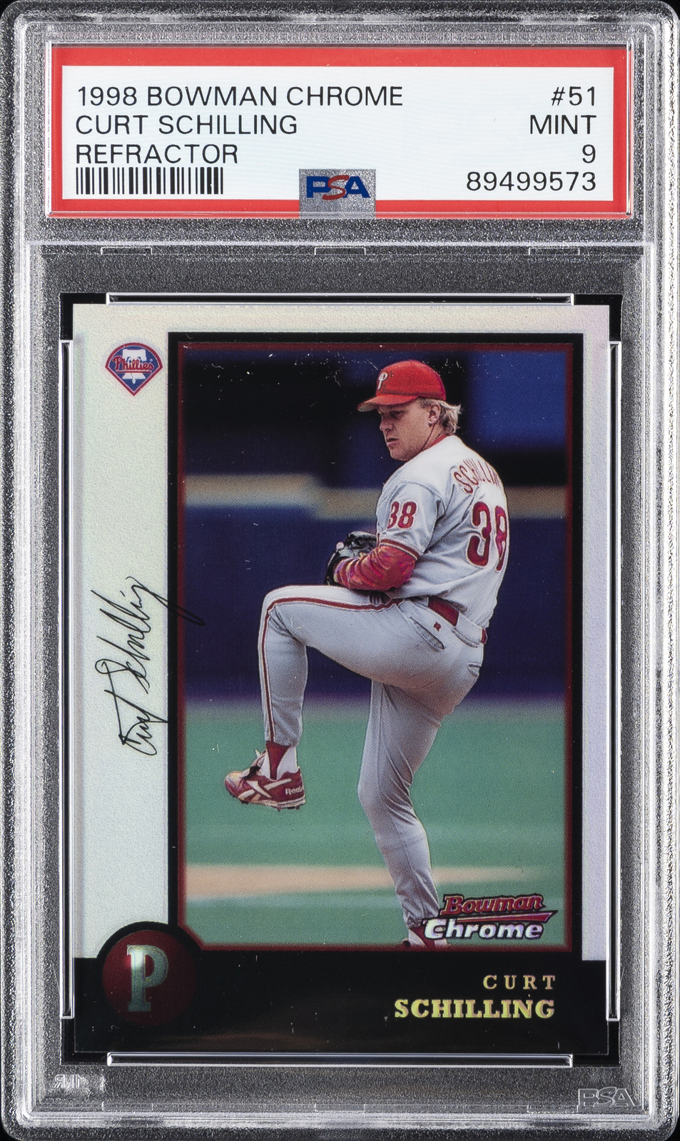 1998 BOWMAN CHROME REFRACTOR #51 CURT SCHILLING PSA 9