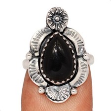 Southwest - Black Onyx - Brazil 925 Sterling Silver Ring Jewelry s.6 CR72641