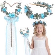 Fairy Flower Crown Headband, 2 PCS Blue Rose Floral Headpiece