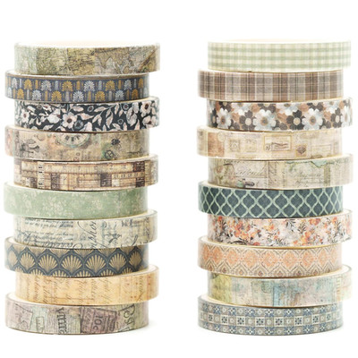 20 Rolls Skinny Vintage Washi Tape Set Retro Arts Adhesive Tapes Basic Patterns